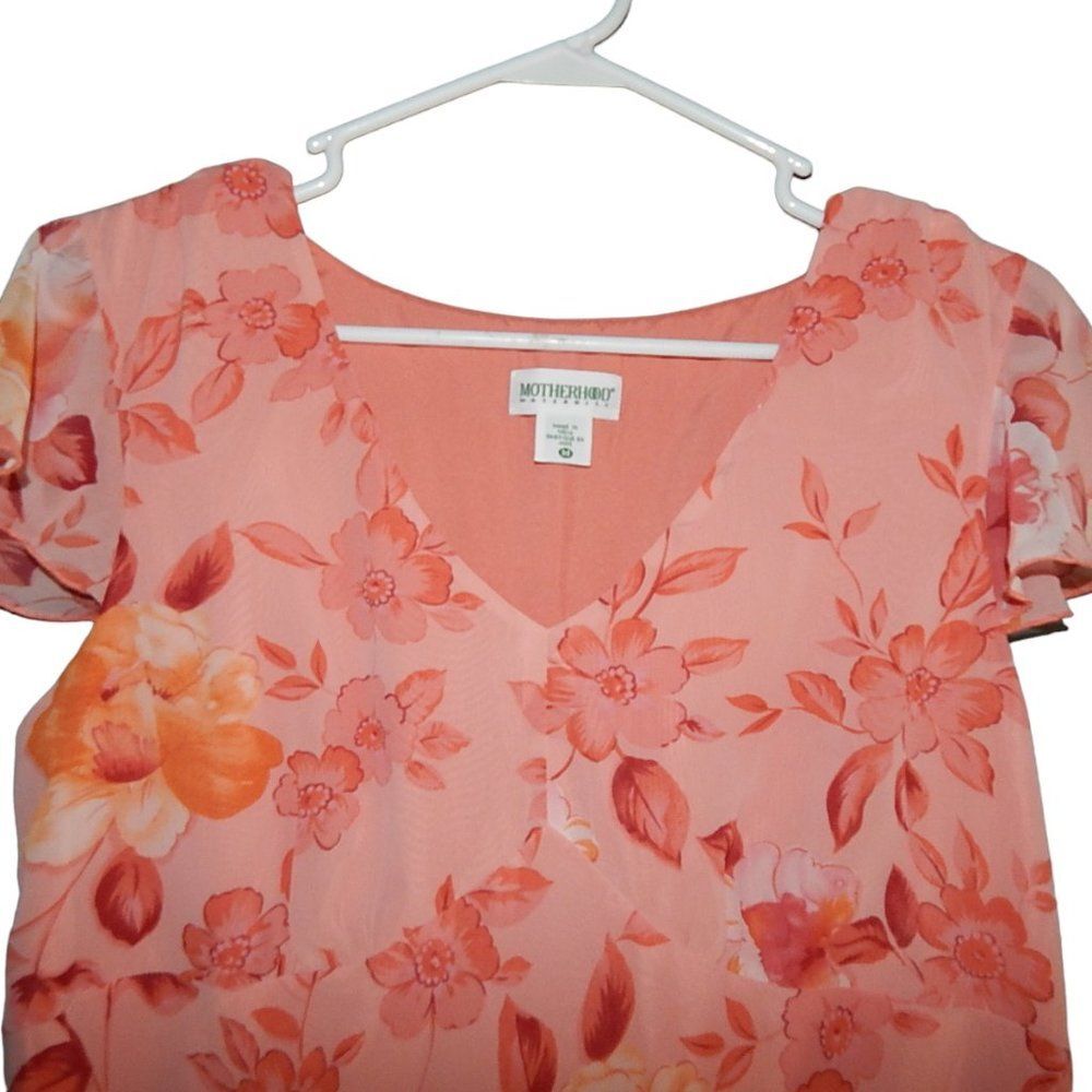 MOTHERHOOD MATERNITY women's maternity medium vintage peach floral v-neck dress - Picture 2 of 10